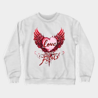 Red Love Never Fails T-Shirt - Vintage Winged Heart Painting Crewneck Sweatshirt